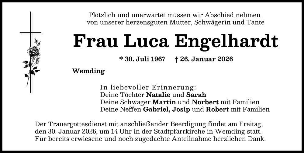  Traueranzeige für Luca Engelhardt vom 28.01.2026 aus Donauwörther Zeitung