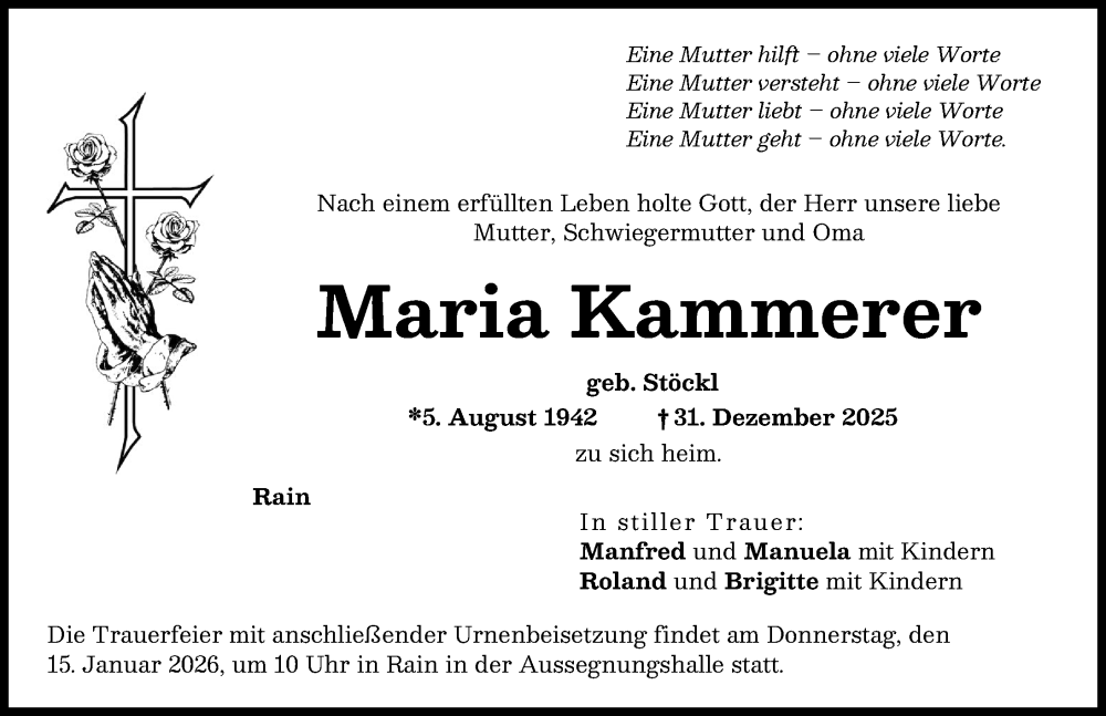 Traueranzeige von Maria Kammerer von Donauwörther Zeitung