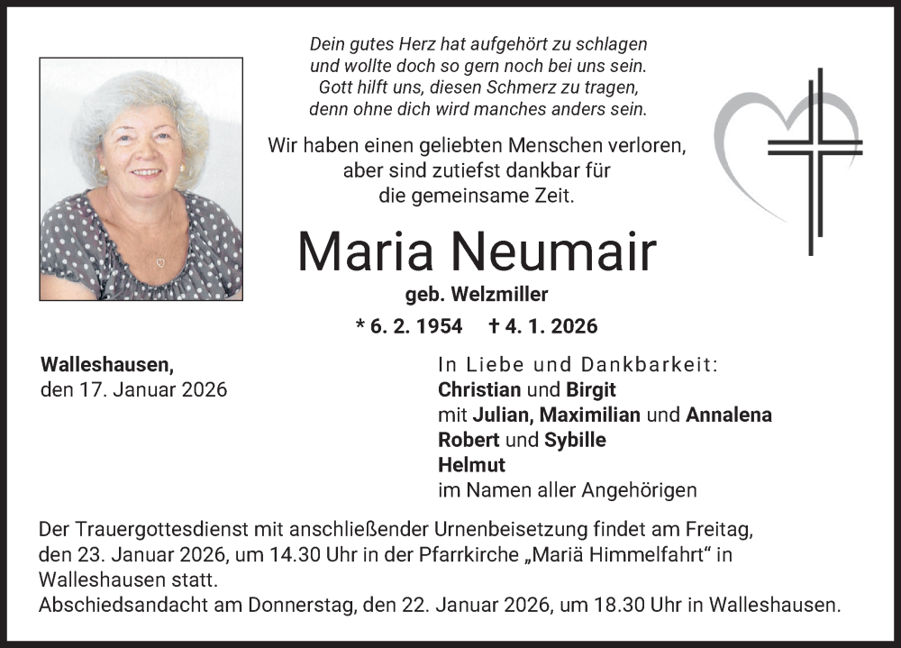  Traueranzeige für Maria Neumair vom 17.01.2026 aus Landsberger Tagblatt