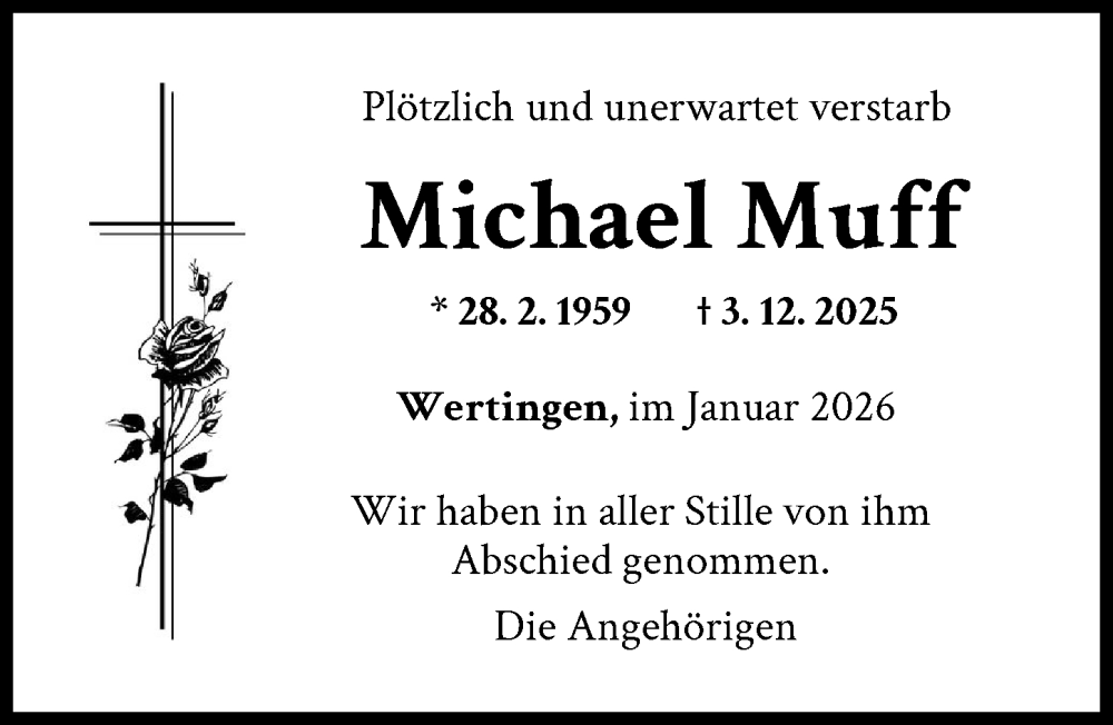  Traueranzeige für Michael Muff vom 24.01.2026 aus Wertinger Zeitung
