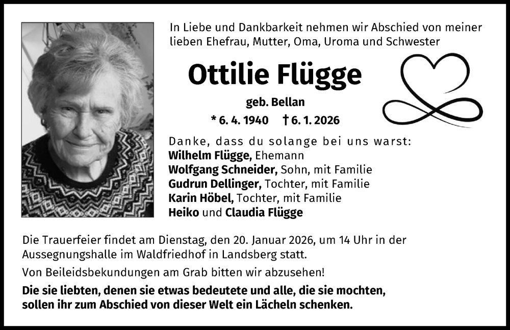  Traueranzeige für Ottilie Flügge vom 10.01.2026 aus Landsberger Tagblatt