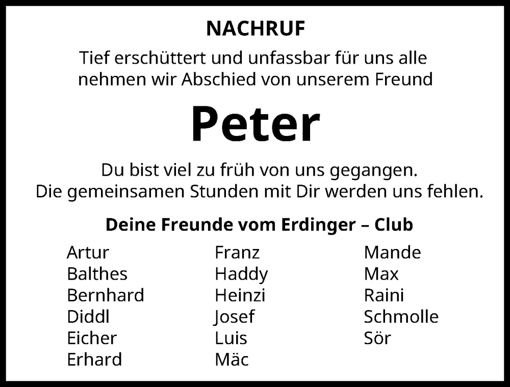  Traueranzeige für Peter  vom 20.01.2026 aus Mittelschwäbische Nachrichten
