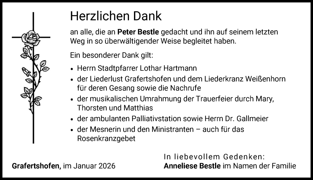  Traueranzeige für Peter Bestle vom 20.01.2026 aus Neu-Ulmer Zeitung