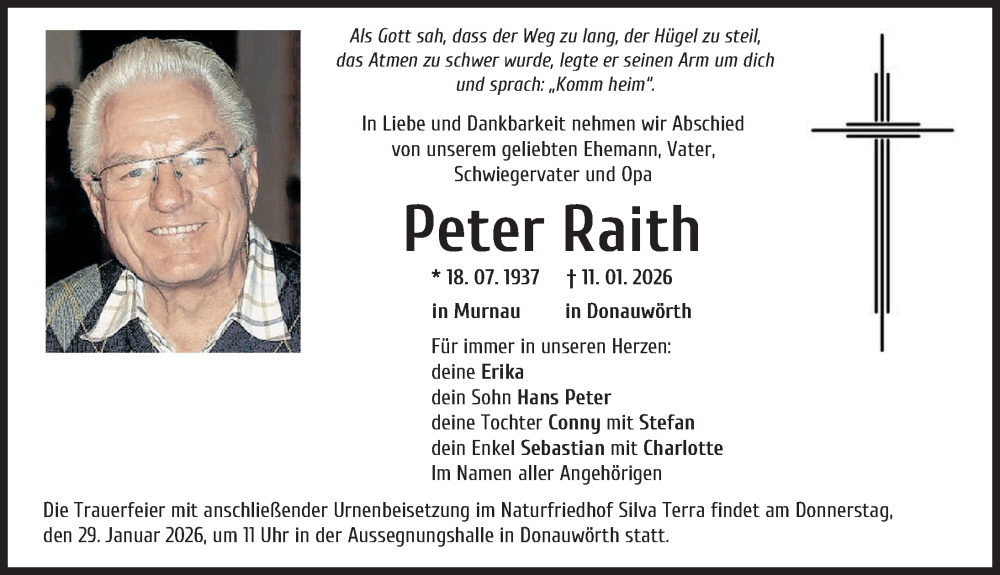  Traueranzeige für Peter Raith vom 24.01.2026 aus Donauwörther Zeitung