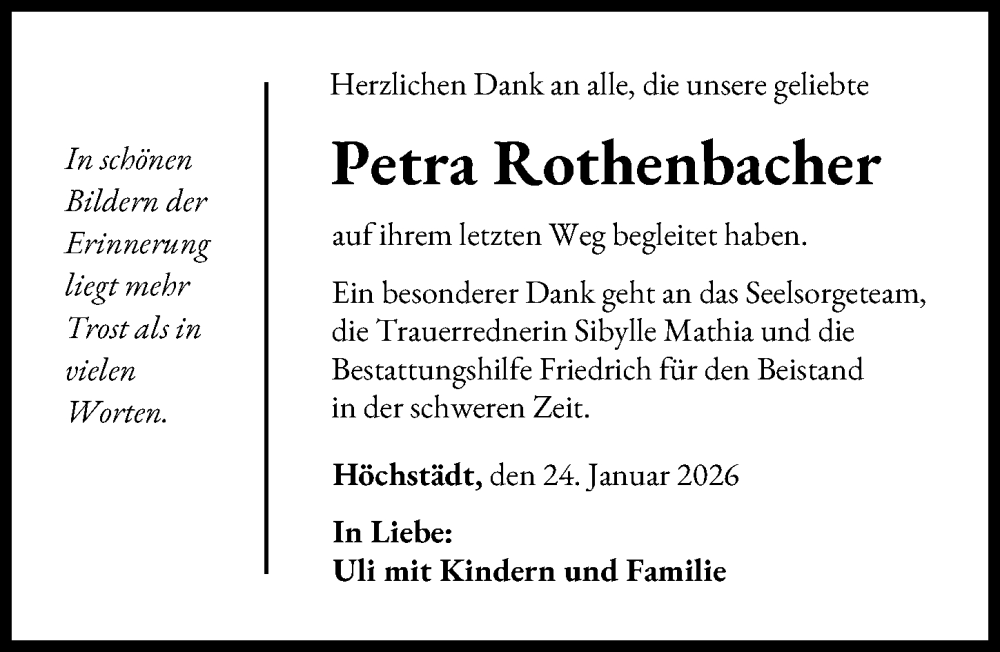  Traueranzeige für Petra Rothenbacher vom 24.01.2026 aus Donau Zeitung