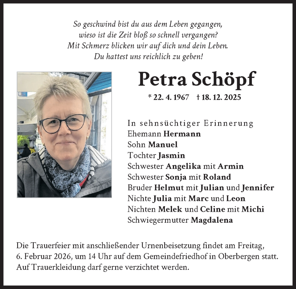  Traueranzeige für Petra Schöpf vom 31.01.2026 aus Landsberger Tagblatt