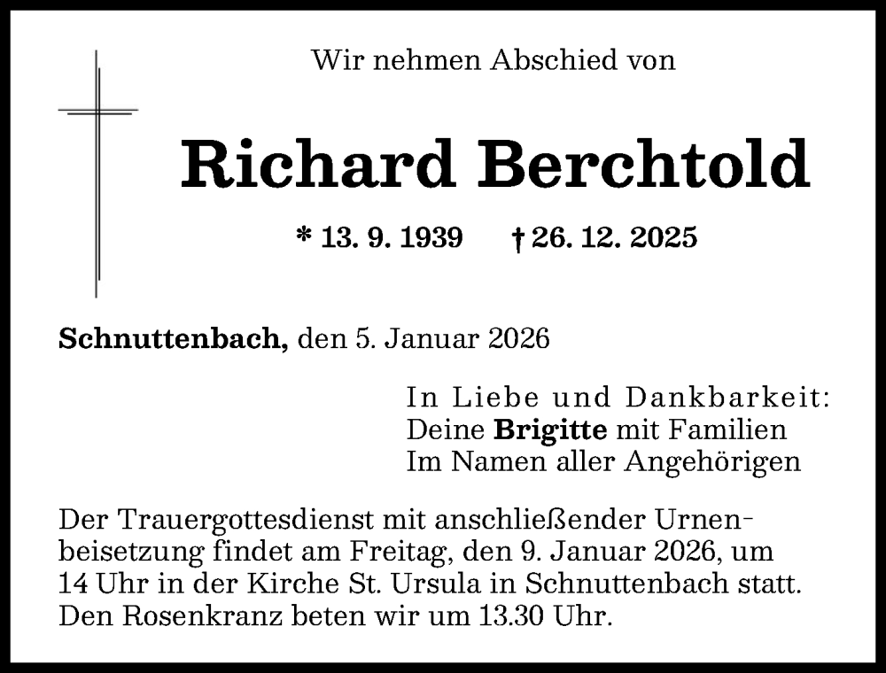 Traueranzeige von Richard Berchtold von Günzburger Zeitung
