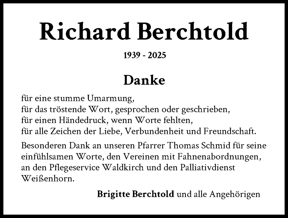 Traueranzeige von Richard Berchtold von Günzburger Zeitung