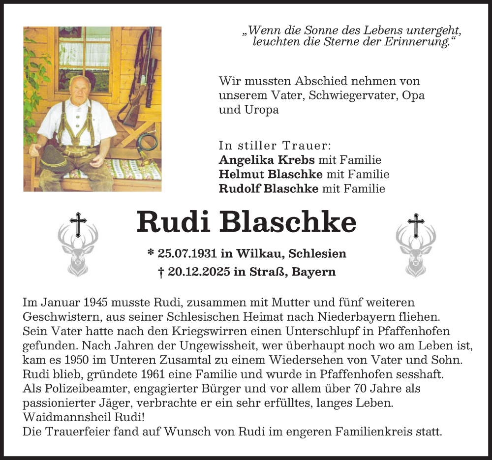  Traueranzeige für Rudi Blaschke vom 17.01.2026 aus Wertinger Zeitung