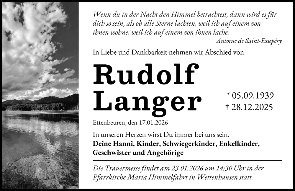  Traueranzeige für Rudolf Langer vom 17.01.2026 aus Günzburger Zeitung