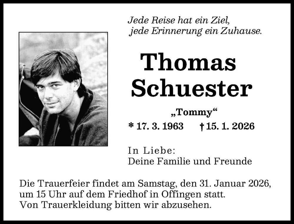  Traueranzeige für Thomas Schuester vom 27.01.2026 aus Günzburger Zeitung