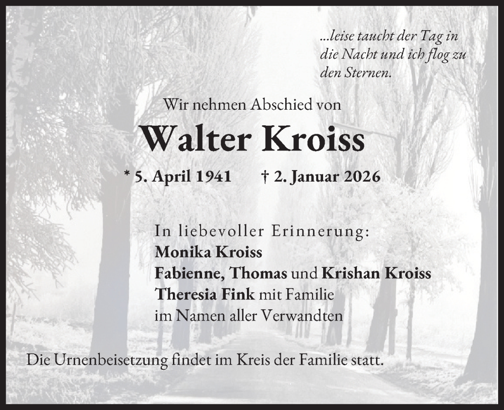 Traueranzeige von Walter Kroiss von Donauwörther Zeitung