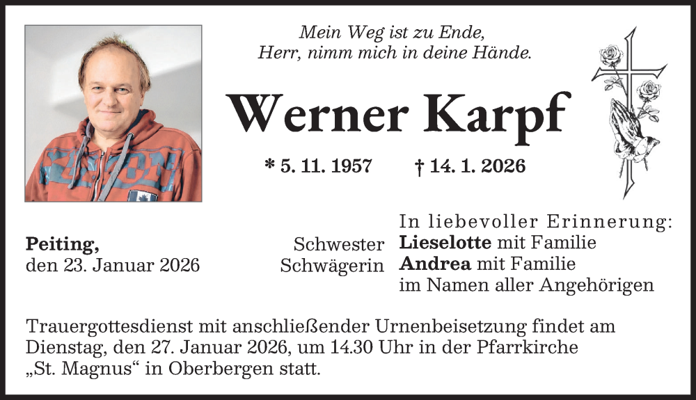  Traueranzeige für Werner Karpf vom 23.01.2026 aus Landsberger Tagblatt