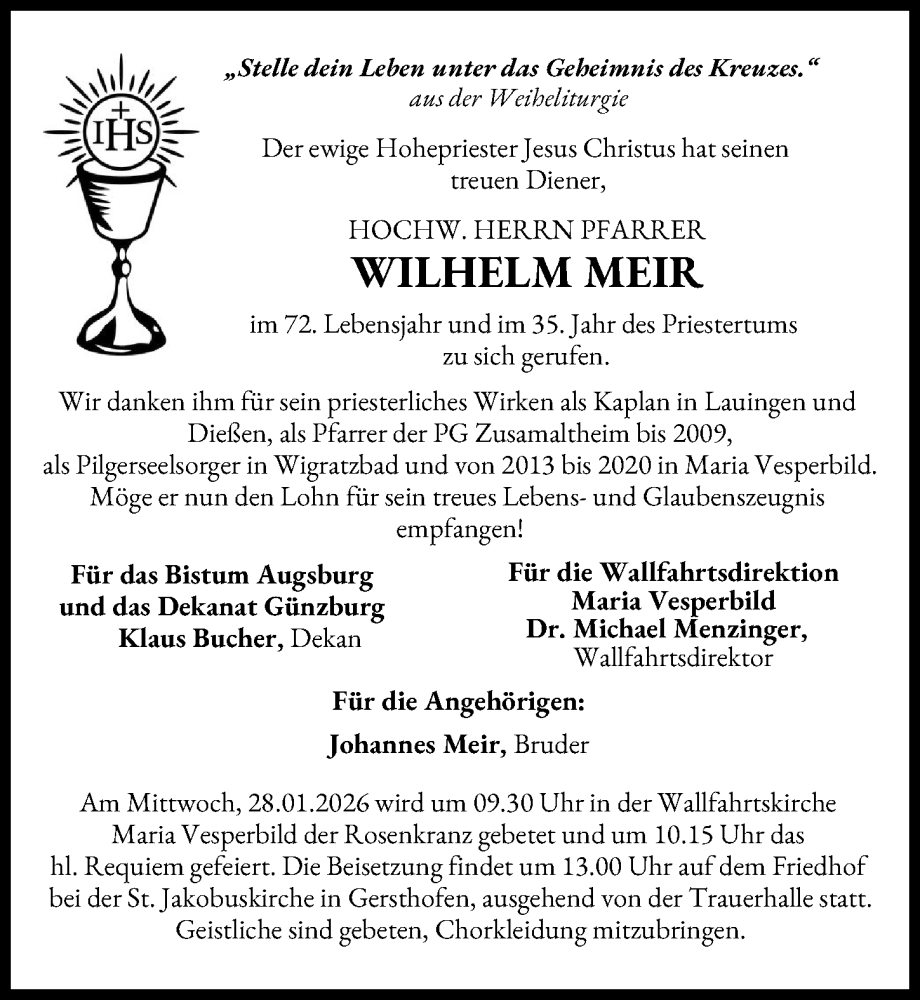Traueranzeige von Wilhelm Meir von Augsburger Allgemeine