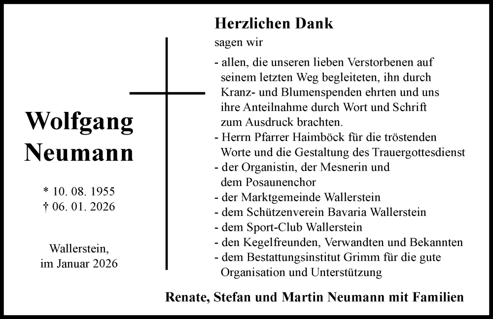  Traueranzeige für Wolfgang Neumann vom 29.01.2026 aus Rieser Nachrichten