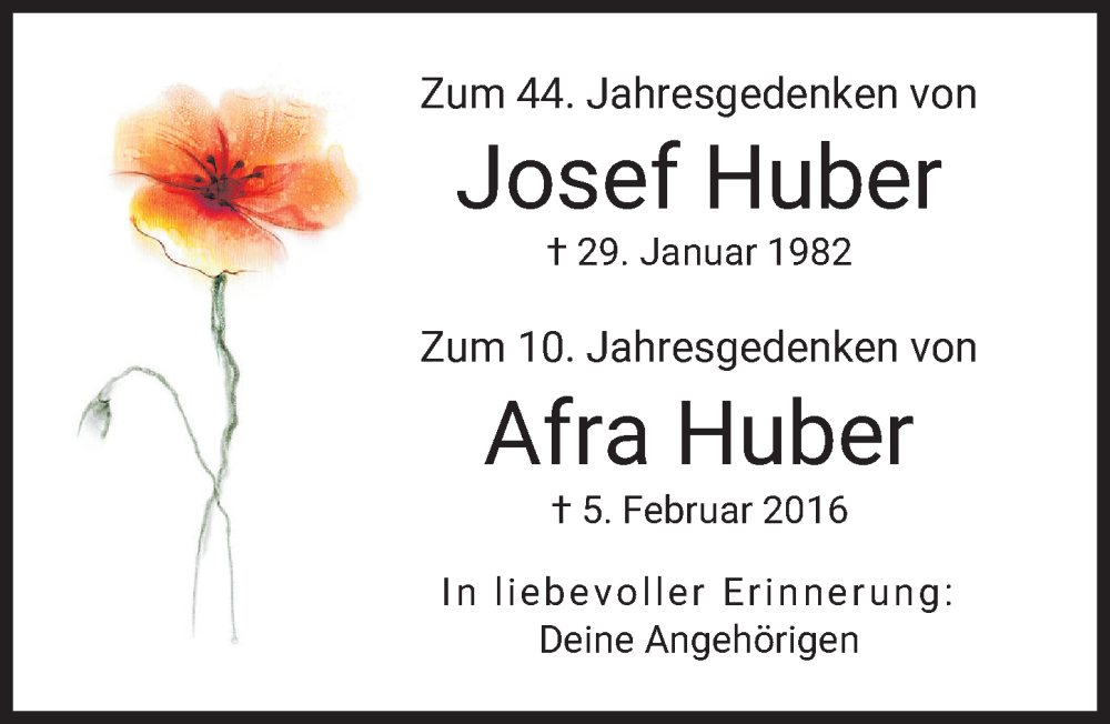  Traueranzeige für Afra Huber vom 05.02.2026 aus Friedberger Allgemeine