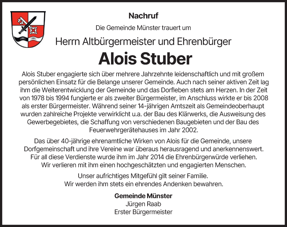 Traueranzeige von Alois Stuber von Donauwörther Zeitung