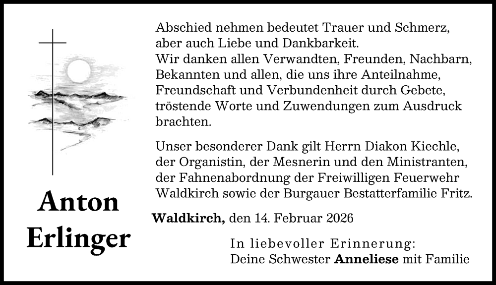 Traueranzeige von Anton Erlinger von Günzburger Zeitung