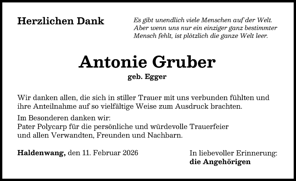 Traueranzeige von Antonie Gruber von Günzburger Zeitung