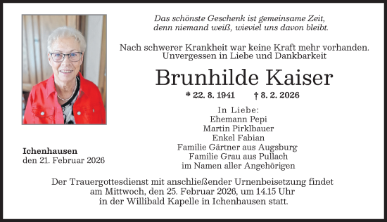 Traueranzeige von Brunhilde Kaiser von Günzburger Zeitung