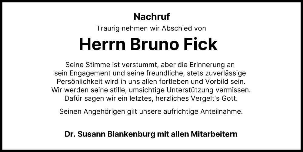  Traueranzeige für Bruno Fick vom 17.02.2026 aus Donau Zeitung
