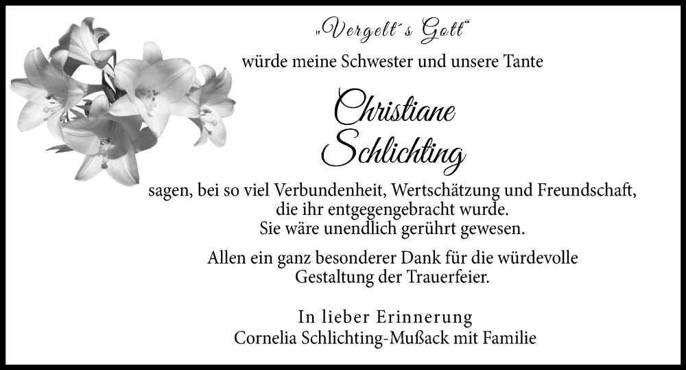  Traueranzeige für Christiane Schlichting vom 07.02.2026 aus Illertisser Zeitung