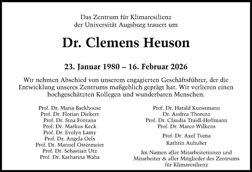 Traueranzeige von Clemens Heuson von Augsburger Allgemeine