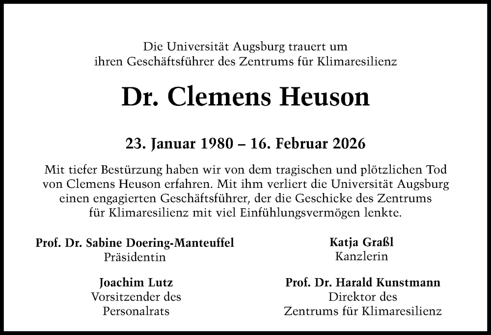  Traueranzeige für Clemens Heuson vom 21.02.2026 aus Augsburger Allgemeine