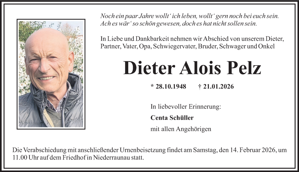  Traueranzeige für Dieter Alois Pelz vom 11.02.2026 aus Mittelschwäbische Nachrichten