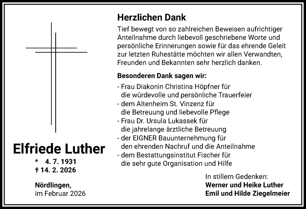 Traueranzeige von Elfriede Luther von Rieser Nachrichten
