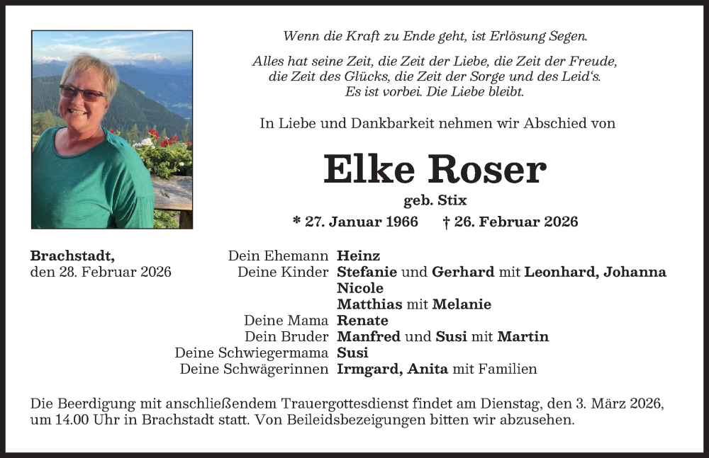 Traueranzeige von Elke Roser von Donauwörther Zeitung