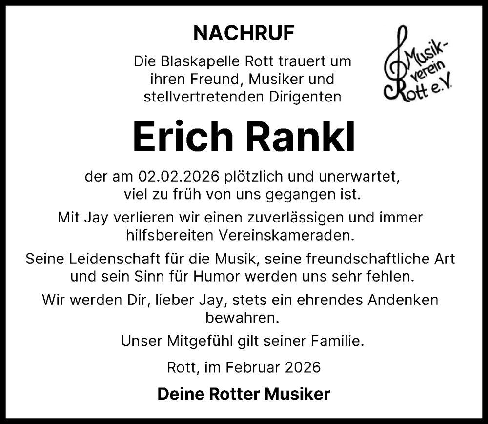 Traueranzeige von Erich Rankl von Landsberger Tagblatt
