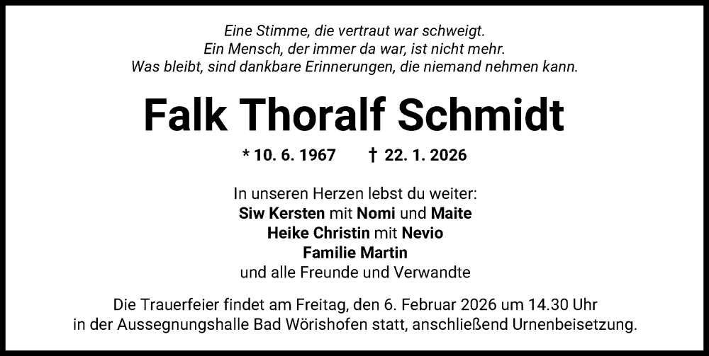  Traueranzeige für Falk Thoralf Schmidt vom 04.02.2026 aus Mindelheimer Zeitung