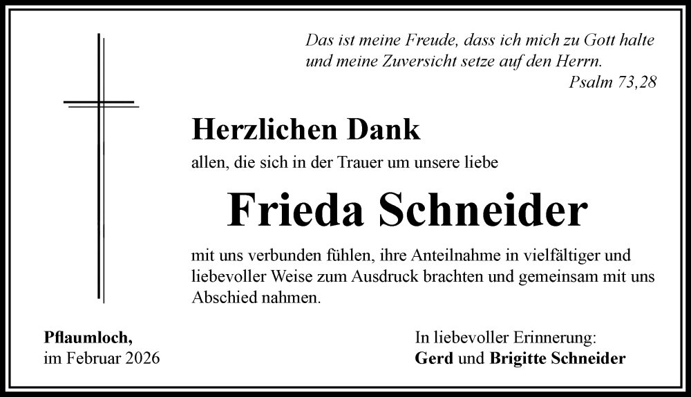  Traueranzeige für Frieda Schneider vom 03.02.2026 aus Rieser Nachrichten