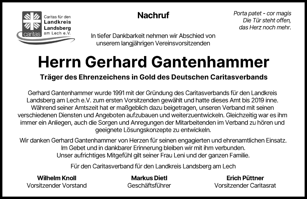  Traueranzeige für Gerhard Gantenhammer vom 03.02.2026 aus Landsberger Tagblatt
