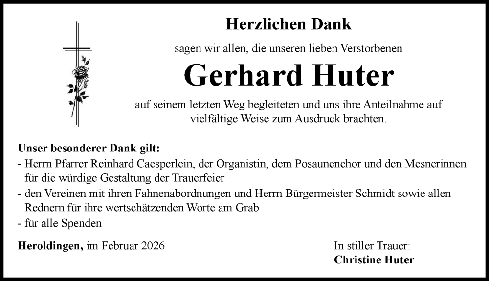 Traueranzeige von Gerhard Huter von Rieser Nachrichten, Donauwörther Zeitung