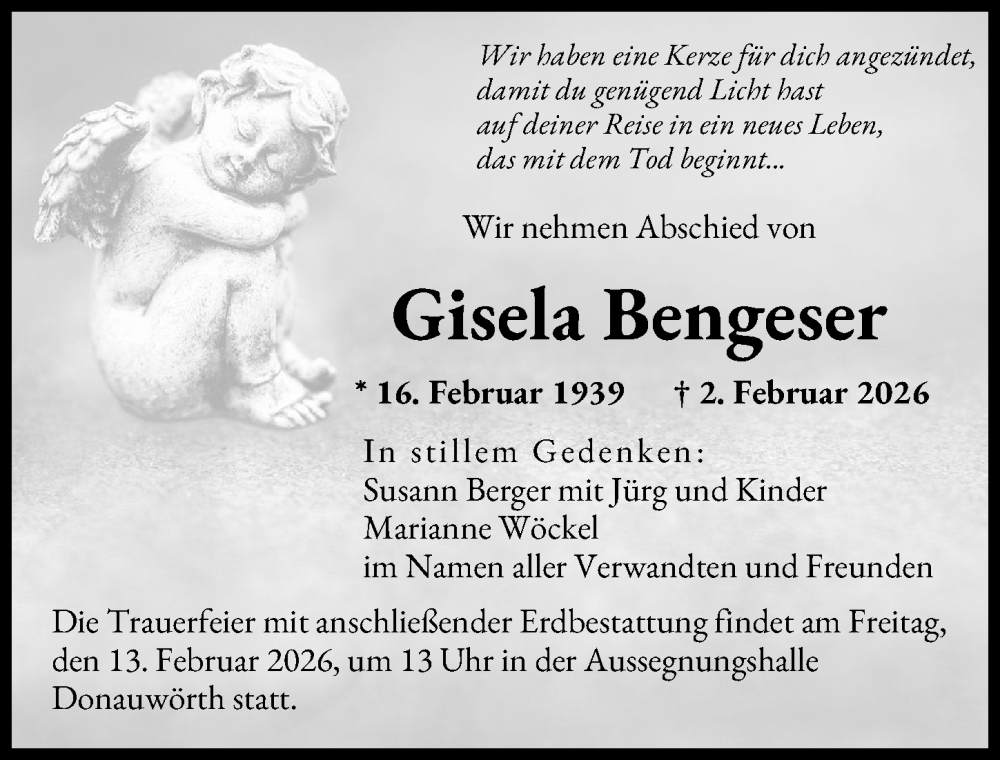  Traueranzeige für Gisela Bengeser vom 07.02.2026 aus Donauwörther Zeitung