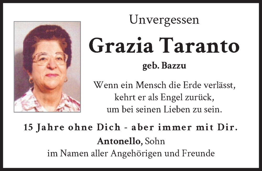  Traueranzeige für Grazia Taranto vom 21.02.2026 aus Augsburger Allgemeine