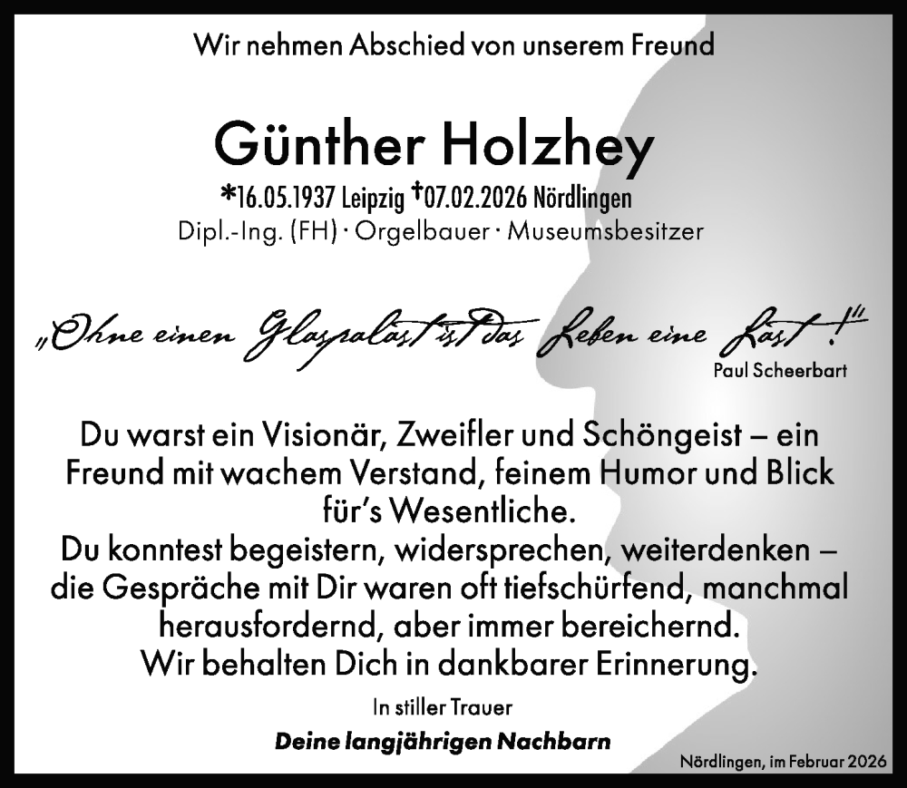  Traueranzeige für Günther Holzhey vom 25.02.2026 aus Rieser Nachrichten