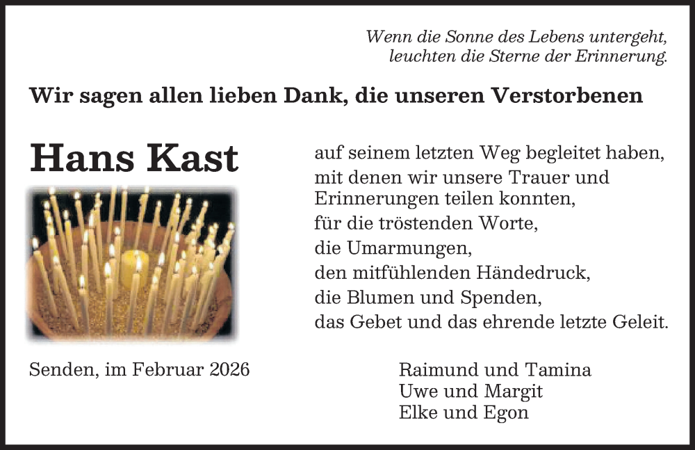 Traueranzeige von Hans Kast von Neu-Ulmer Zeitung