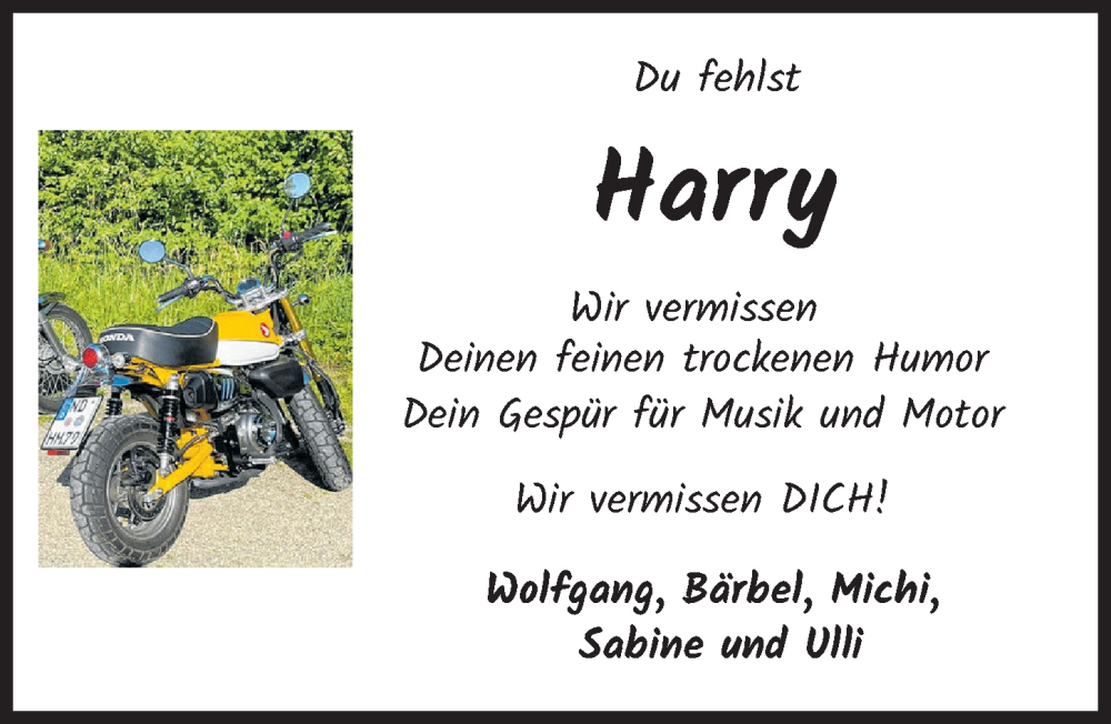  Traueranzeige für Harry  vom 09.02.2026 aus Neuburger Rundschau