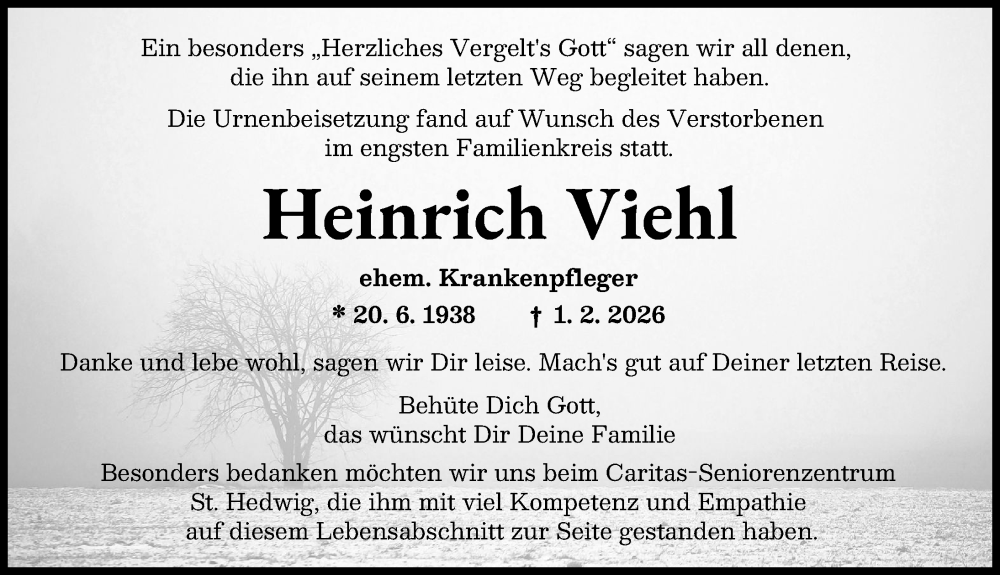 Traueranzeige von Heinrich Viehl von Augsburger Allgemeine