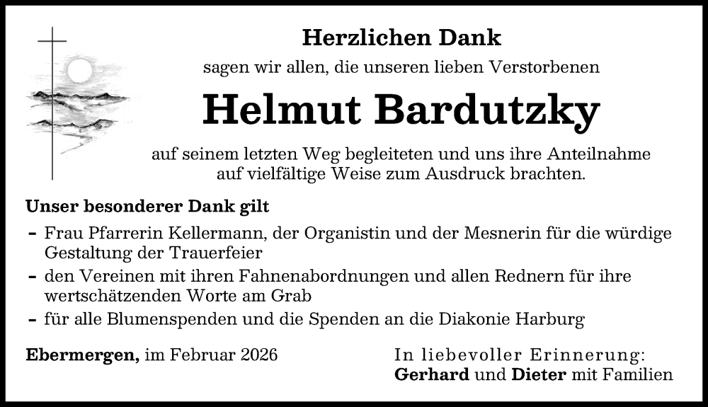  Traueranzeige für Helmut Bardutzky vom 06.02.2026 aus Donauwörther Zeitung