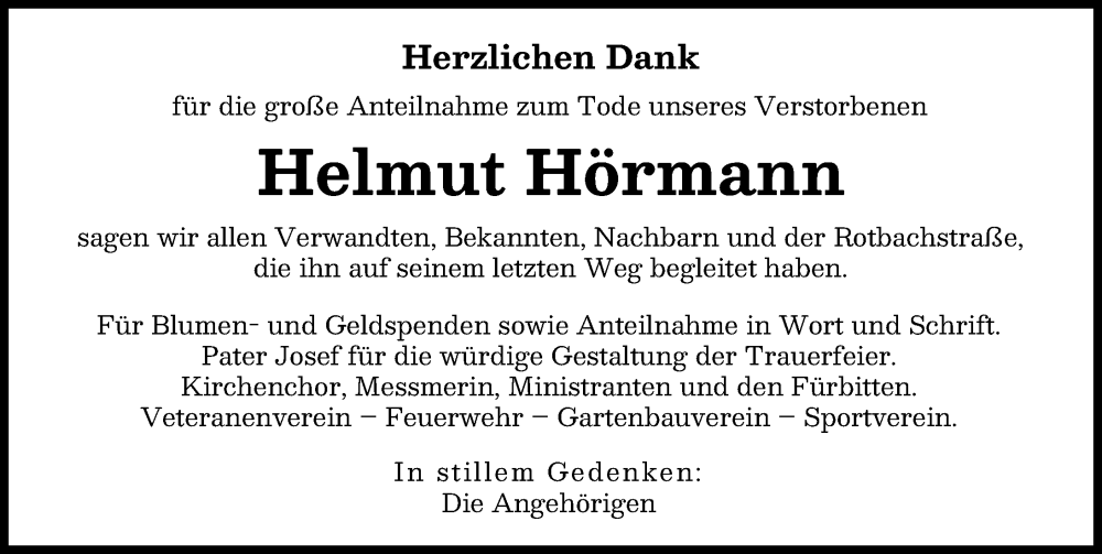 Traueranzeige von Helmut Hörmann von Schwabmünchner Allgemeine
