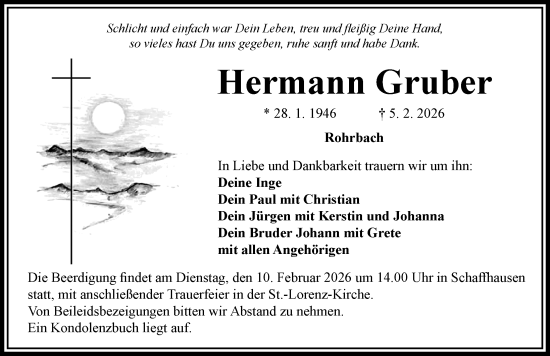 Traueranzeige von Hermann Gruber von Rieser Nachrichten