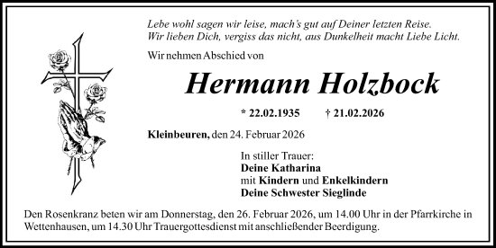 Traueranzeige von Hermann Holzbock von Günzburger Zeitung