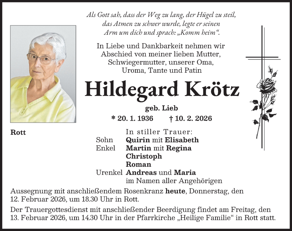  Traueranzeige für Hildegard Krötz vom 12.02.2026 aus Landsberger Tagblatt