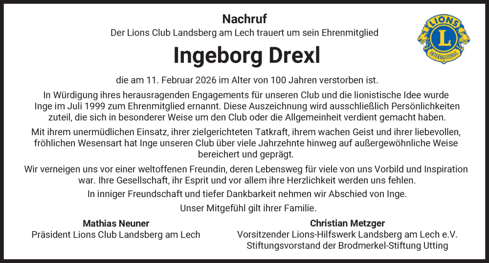 Traueranzeige von Ingeborg Drexl von Landsberger Tagblatt