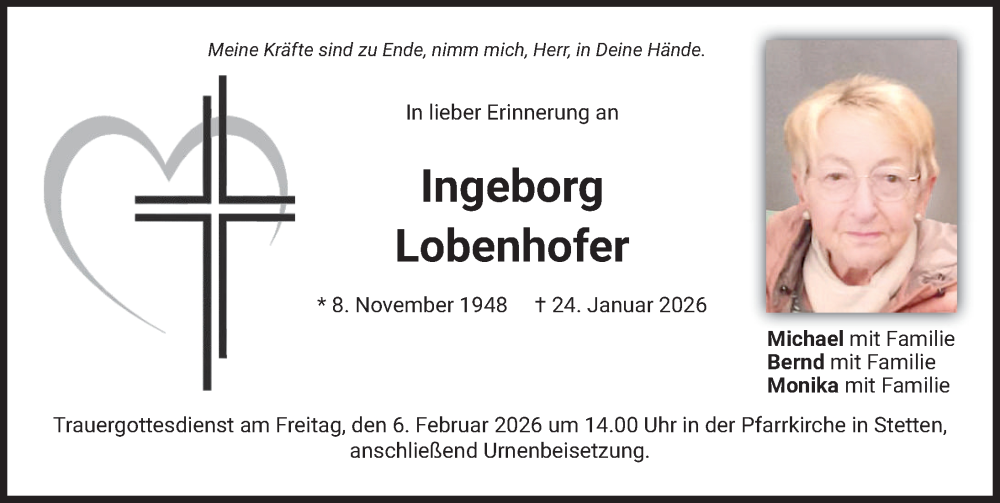  Traueranzeige für Ingeborg Lobenhofer vom 03.02.2026 aus Mindelheimer Zeitung