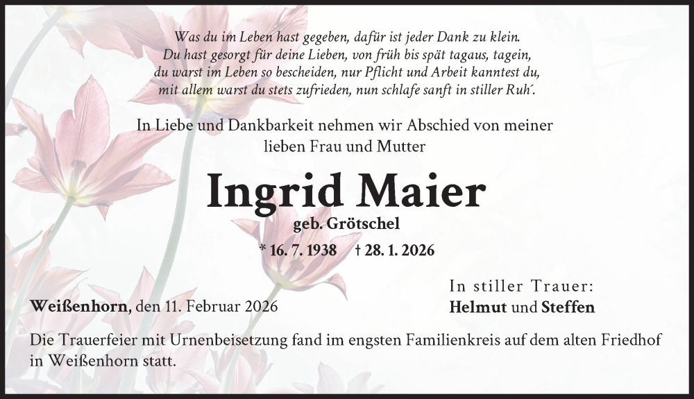 Traueranzeige von Ingrid Maier von Neu-Ulmer Zeitung